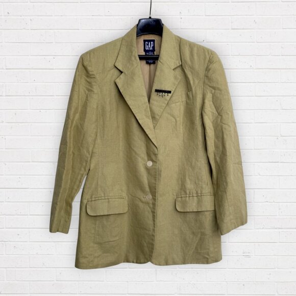 GAP Vintage 90s Y2K Linen Green Lined Classic Oversized Blazer Jacket L - Picture 1 of 5